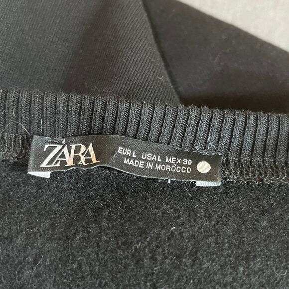Zara Sweatshirt Womens Large Black Satin Ruffle Trim Sleeve Crew Neck Pullover - Picture 5 of 8